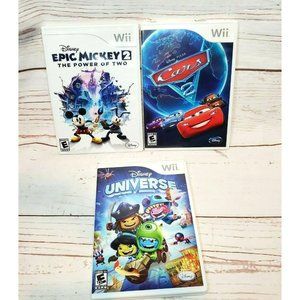Disney Epic Mickey 2 Cars 2 & Disney Universe Wii Game Bundle No Scratches